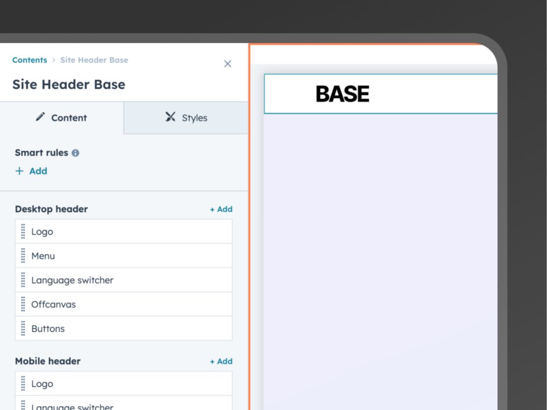 Site header builder with mega menu