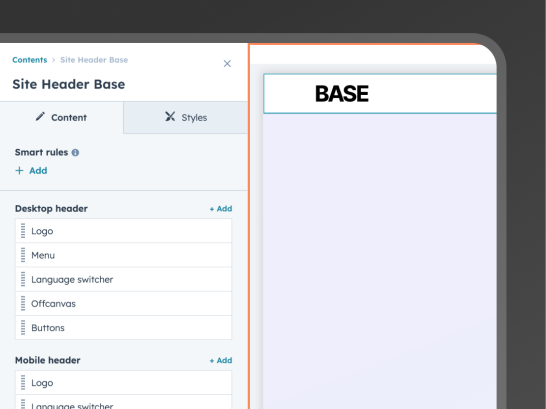Site header builder with mega menu